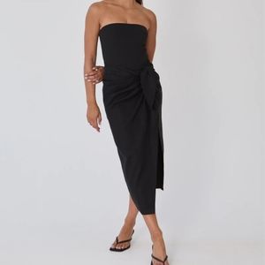 Because of Alice LINEN WRAP MIDI SKIRT in Black NWOT